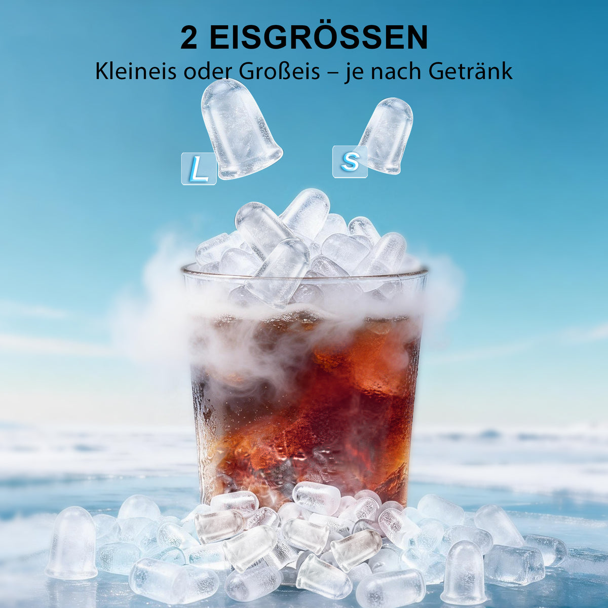 Kompakte Eiswürfelmaschine in Schwarz – 2 Eisgrößen, Selbstreinigung
