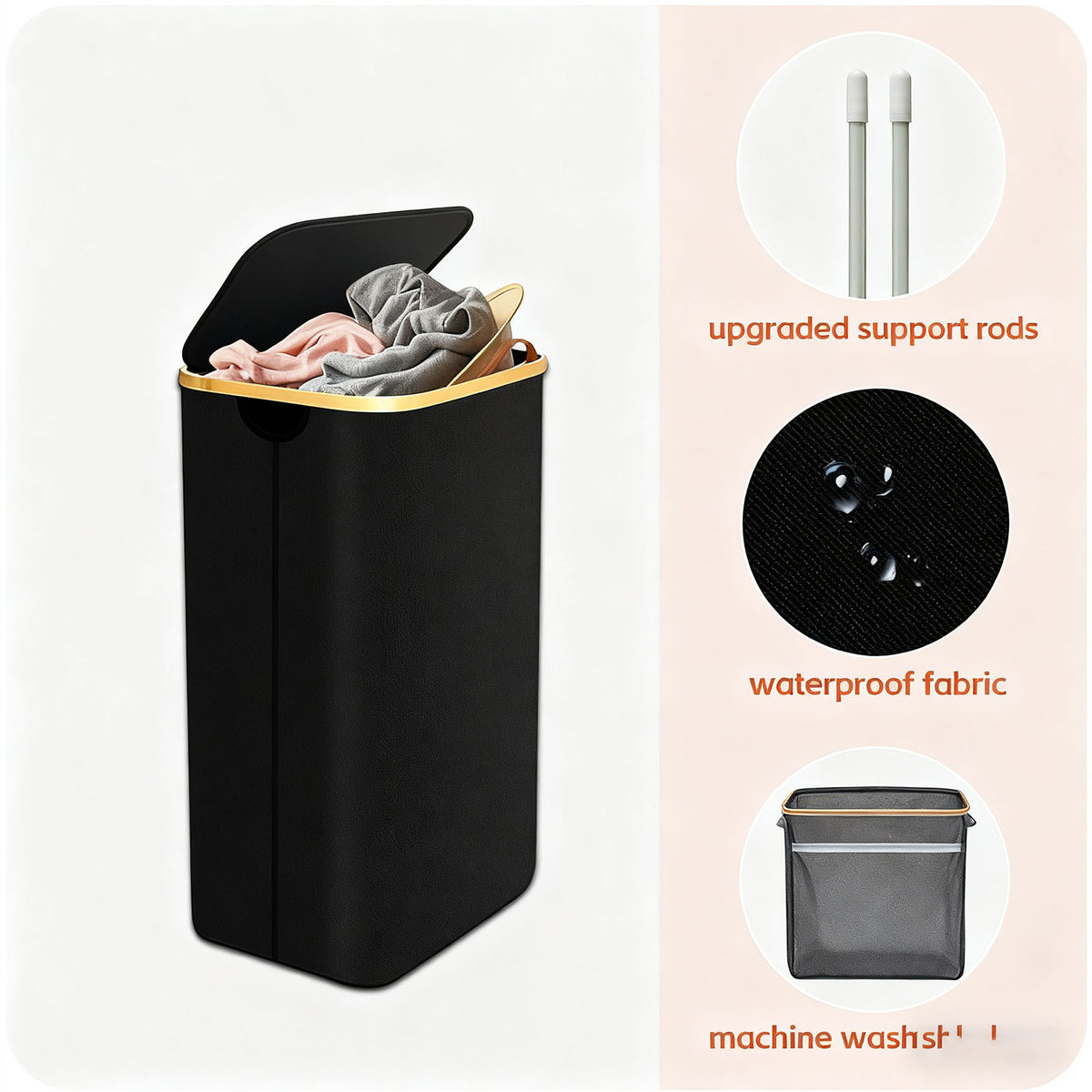 Foldable Laundry Hamper with Lid – 60L Waterproof Oxford Fabric Laundry Basket with Bamboo Frame & Removable Liner