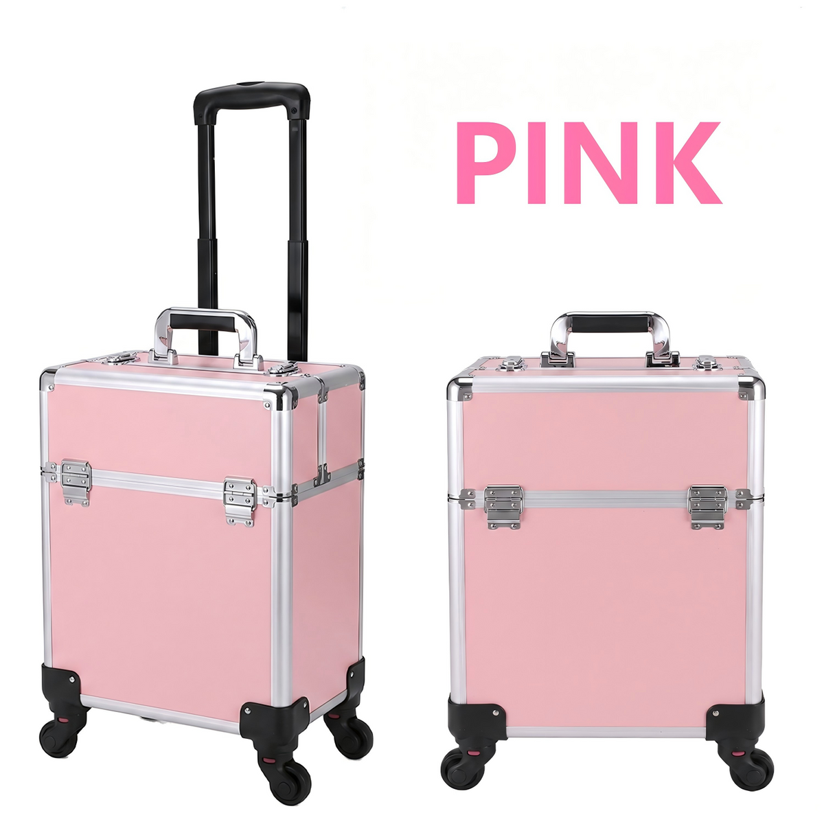 Rolling Makeup Case with 4 Trays – Portable Cosmetic Storage Case with Telescopic Handle and 360° Wheels