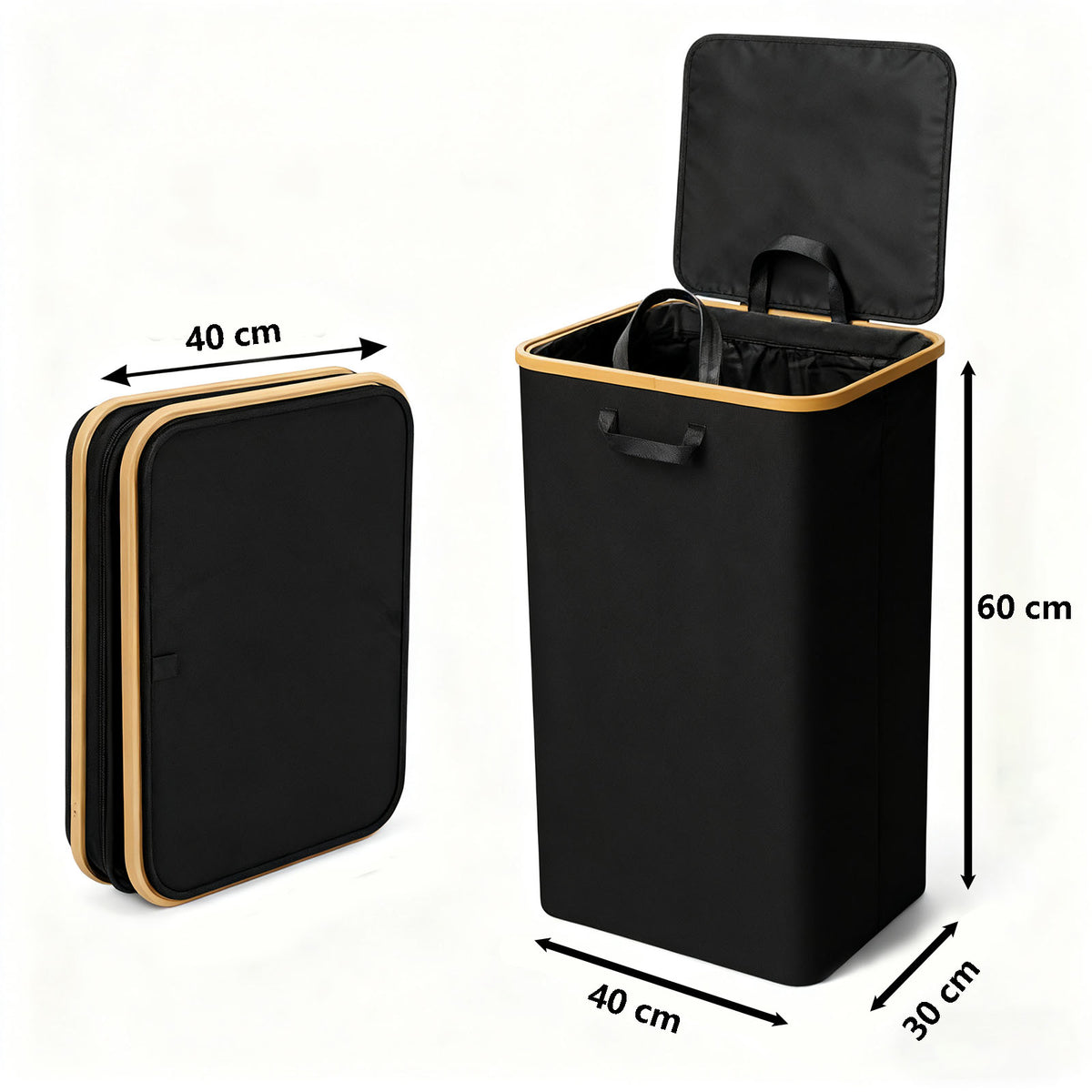 Foldable Laundry Hamper with Lid – 60L Waterproof Oxford Fabric Laundry Basket with Bamboo Frame & Removable Liner