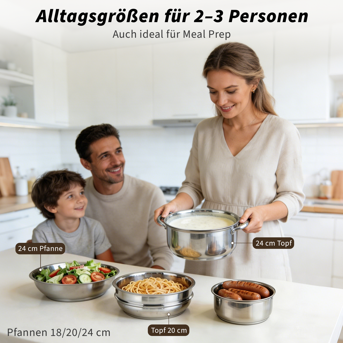17-Piece Cookware Set – Stainless Steel Pots, Frying Pans, Steamer & Kitchen Bowls with Glass Lid