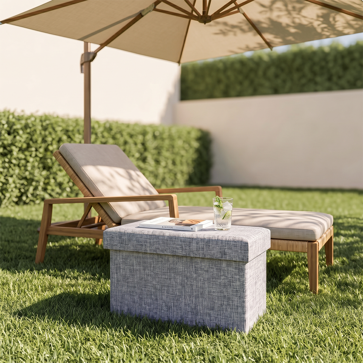 Foldable Storage Ottoman – 25L Collapsible Storage Stool with Padded Linen-Style Seat, 40 × 25 × 25 cm