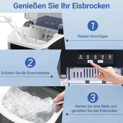 Eiswürfelmaschine kompakt mit Tragegriff – Eismaschine für 2 Eisgrößen, 12 kg/24 Std., inkl. 1,3 L Wassertank