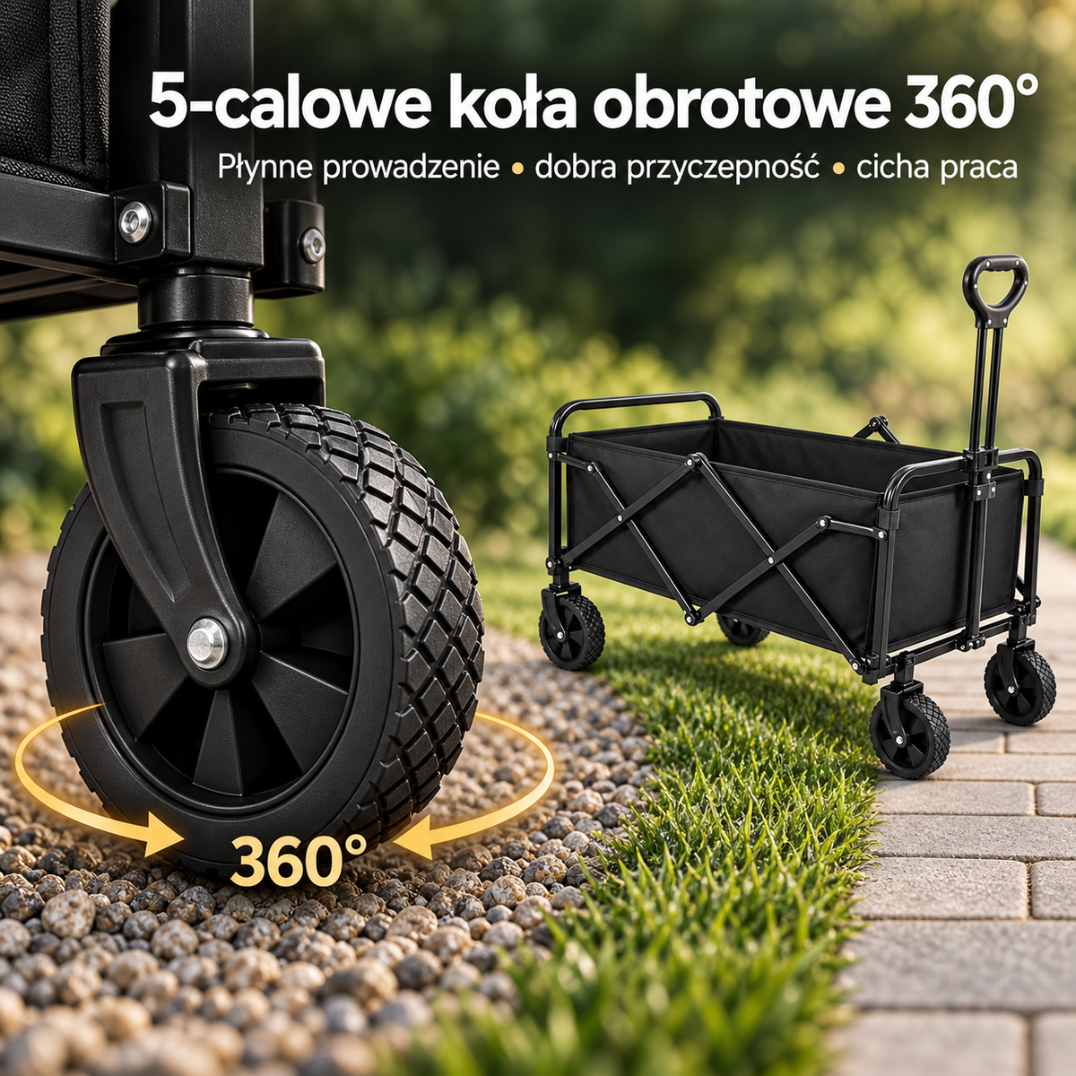 Faltbarer Bollerwagen 50 kg, 5 Zoll 360° Räder, Teleskopgriff
