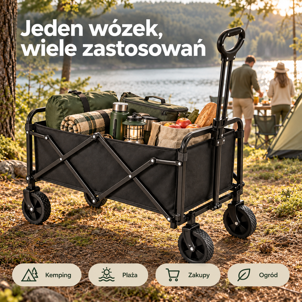 Faltbarer Bollerwagen 50 kg, 5 Zoll 360° Räder, Teleskopgriff
