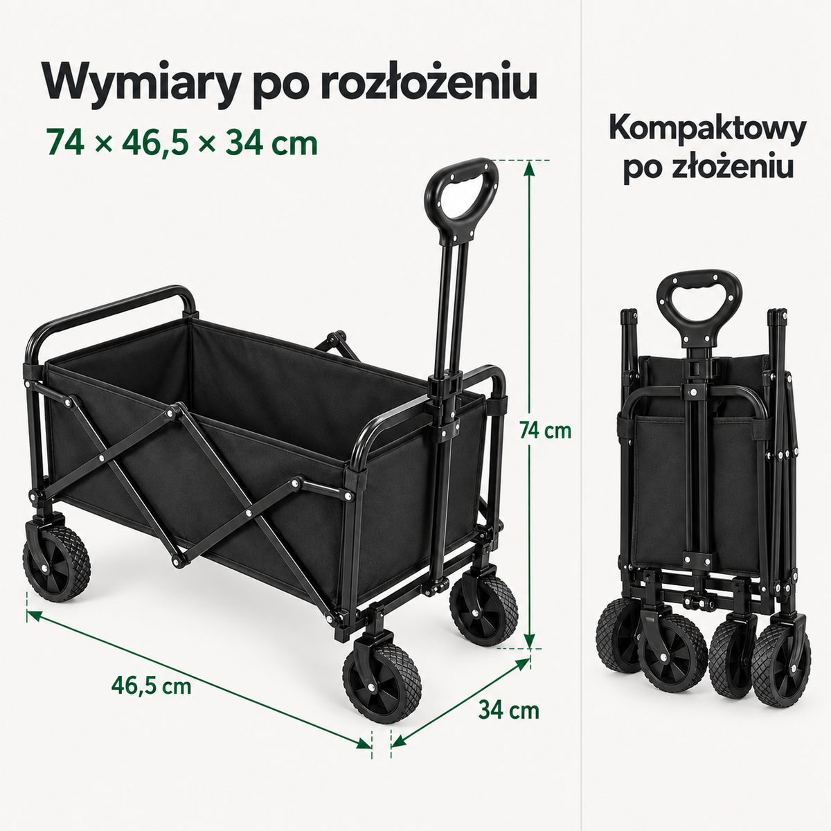 Faltbarer Bollerwagen 50 kg, 5 Zoll 360° Räder, Teleskopgriff