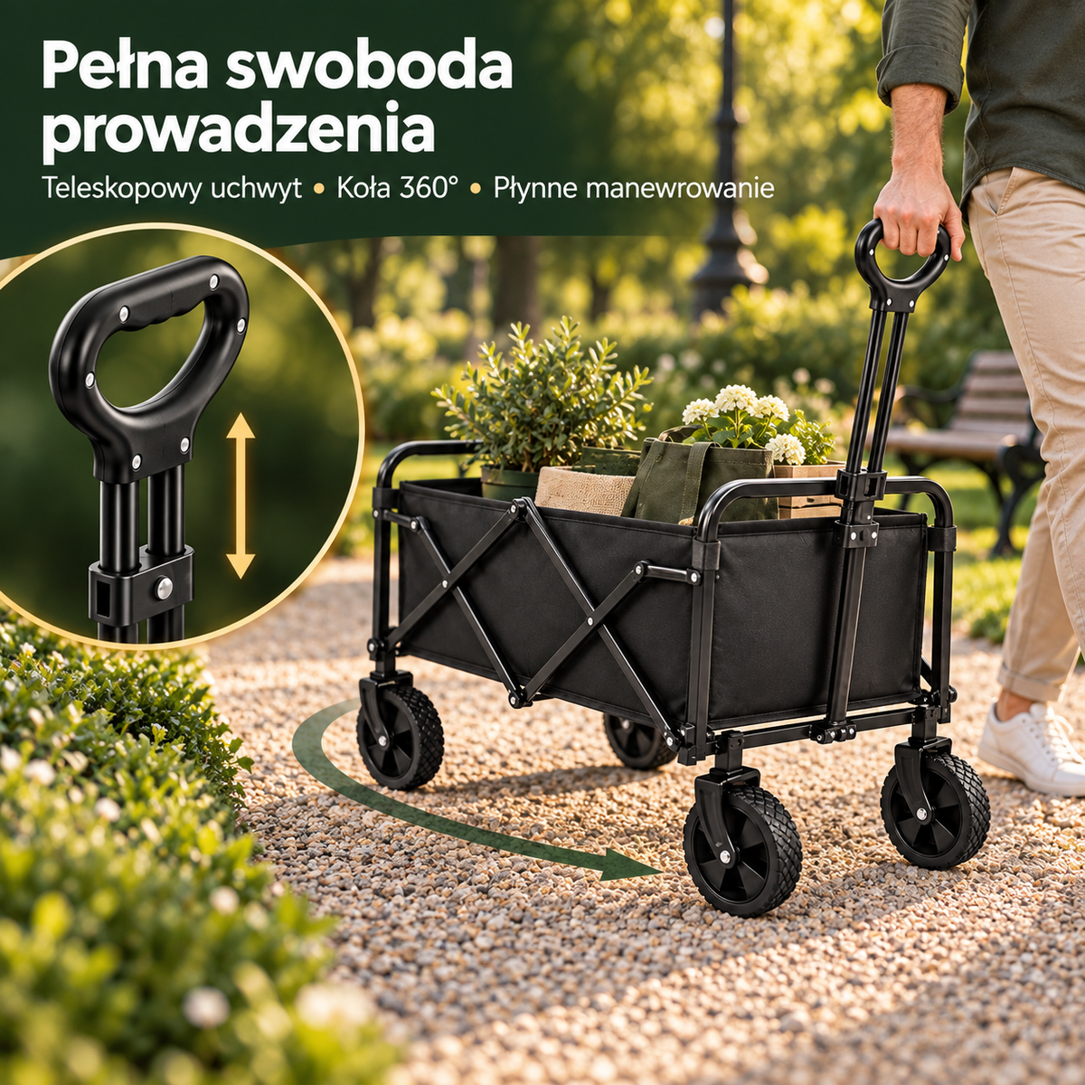 Faltbarer Bollerwagen 50 kg, 5 Zoll 360° Räder, Teleskopgriff