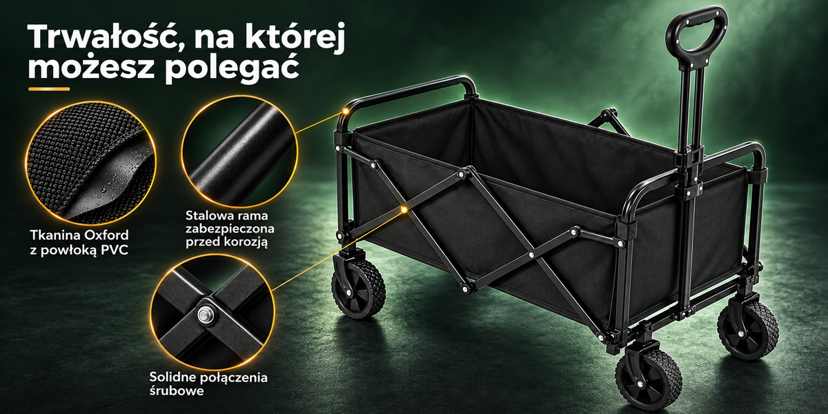 Faltbarer Bollerwagen 50 kg, 5 Zoll 360° Räder, Teleskopgriff