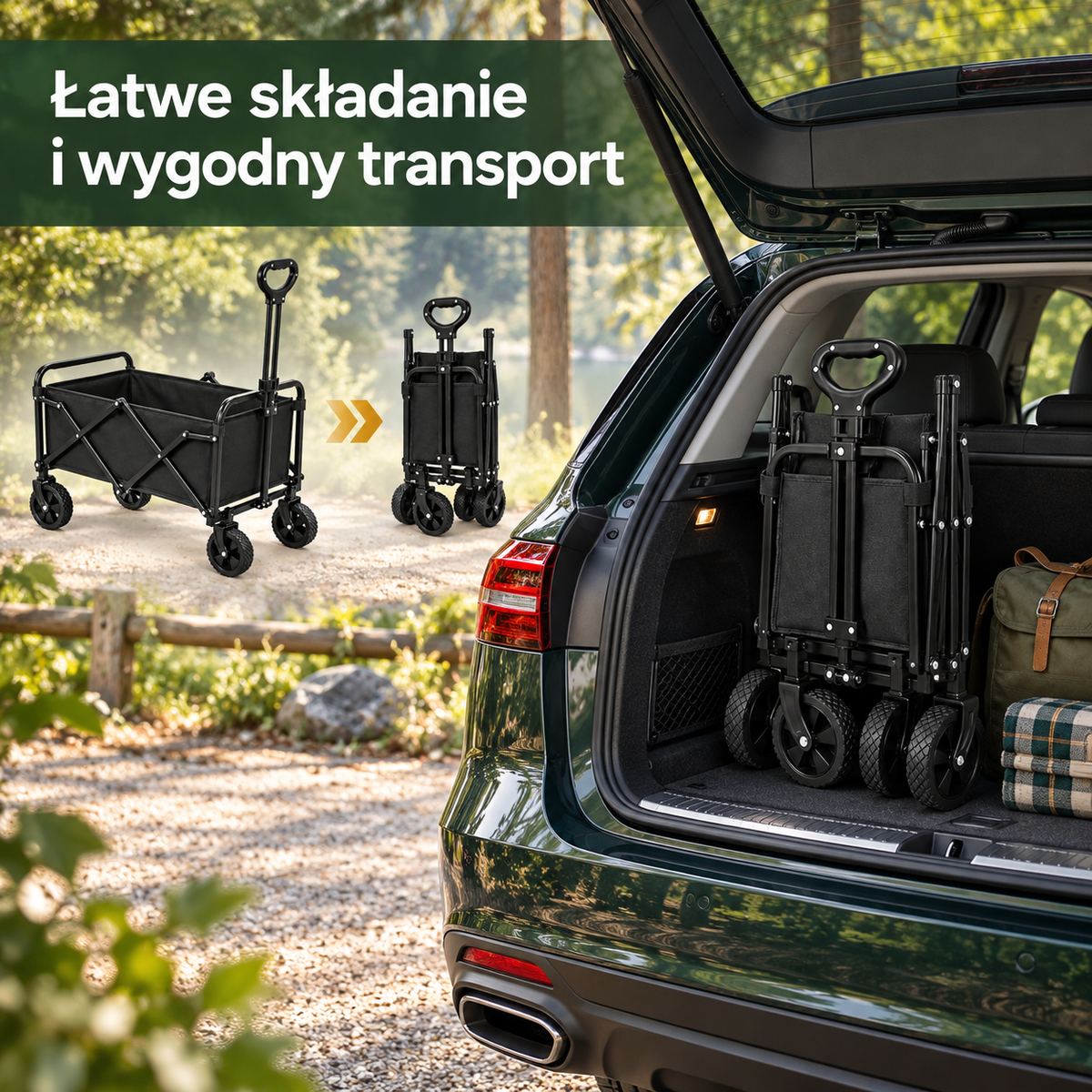 Faltbarer Bollerwagen 50 kg, 5 Zoll 360° Räder, Teleskopgriff