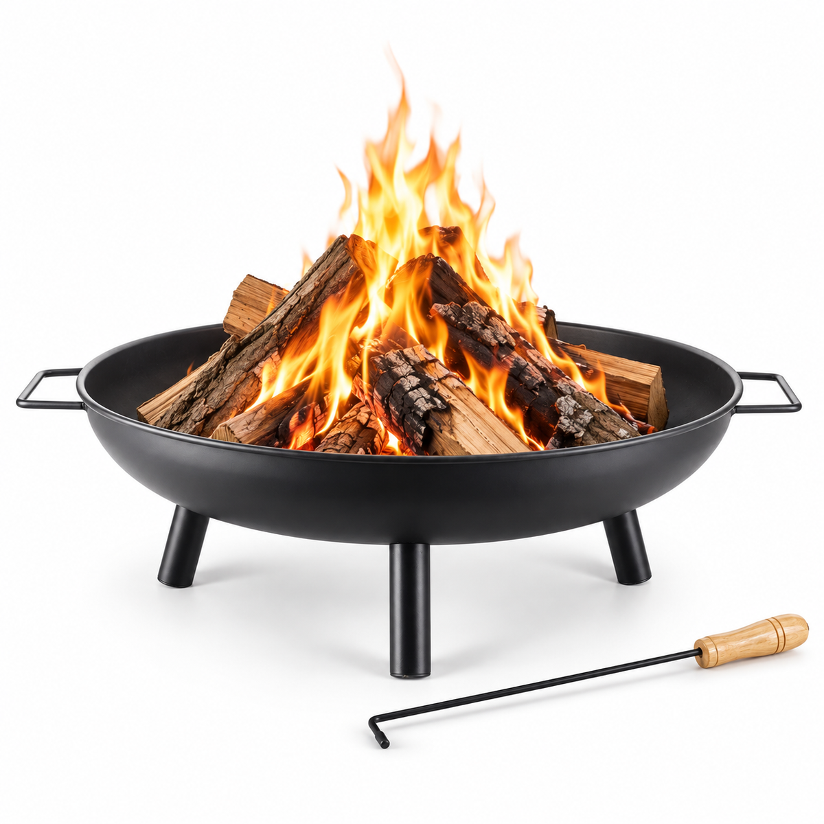 Feuerschale 58 cm aus Stahl, Outdoor Feuerstelle mit 3 Beinen