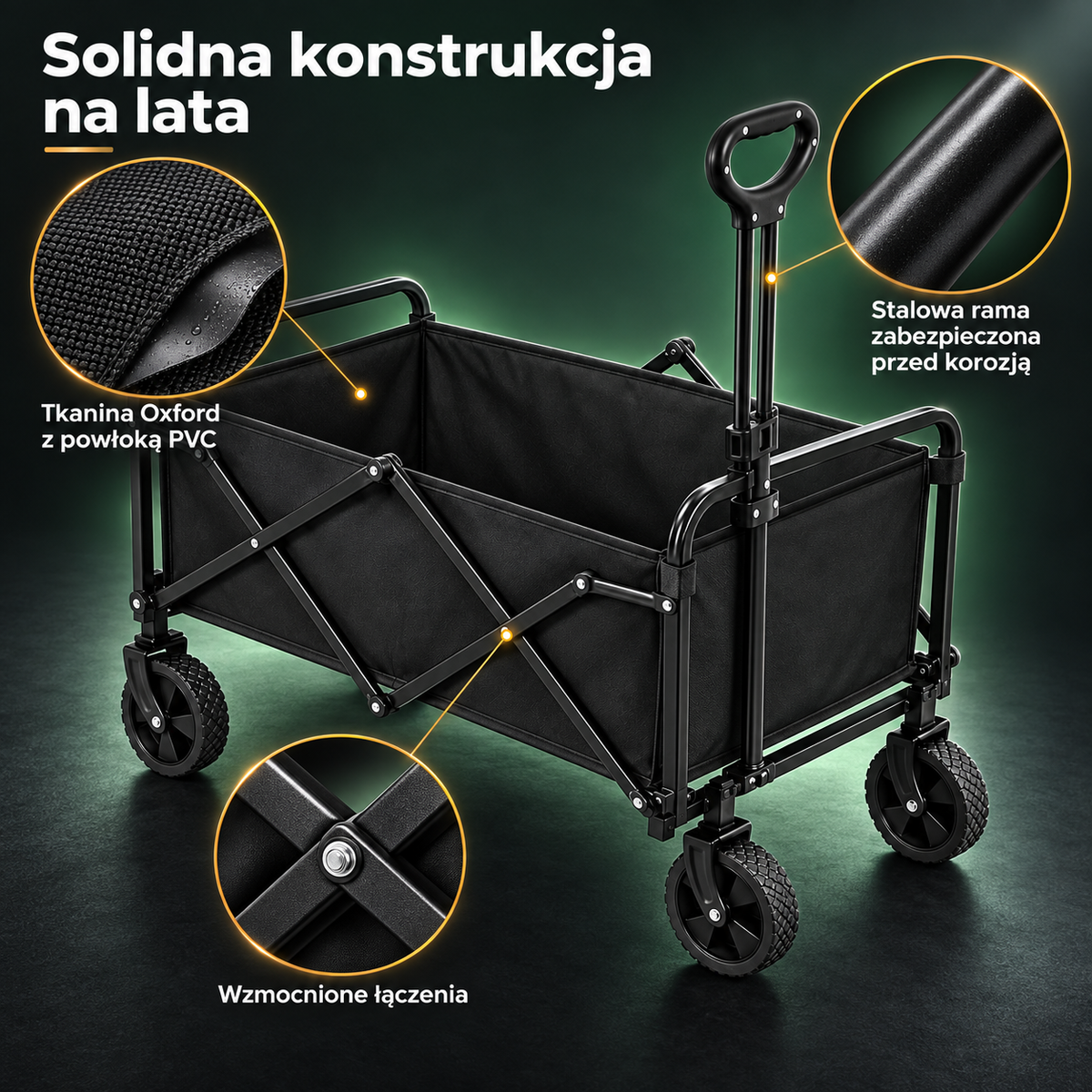 Faltbarer Bollerwagen 50 kg, 5 Zoll 360° Räder, Teleskopgriff