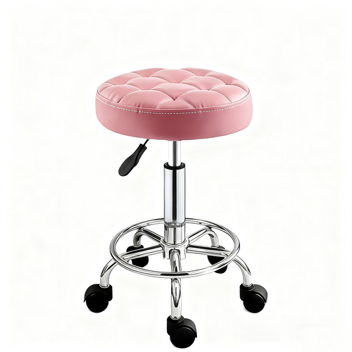 Adjustable Work Stool with Wheels – Padded PU Leather Seat, 360° Swivel, 46–60 cm