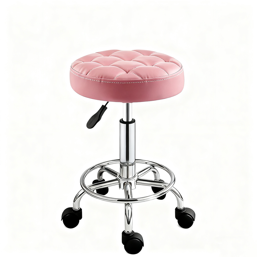 Adjustable Work Stool with Wheels – Padded PU Leather Seat, 360° Swivel, 46–60 cm