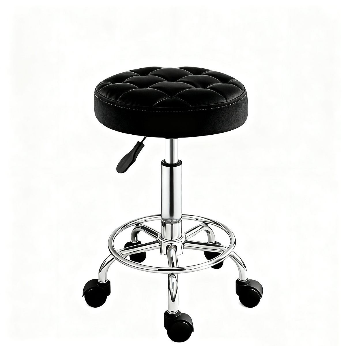 Adjustable Work Stool with Wheels – Padded PU Leather Seat, 360° Swivel, 46–60 cm